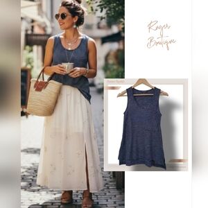 🌿Banana Republic Womens Small Navy White Striped Highlow Sleeveless Top-Cute!